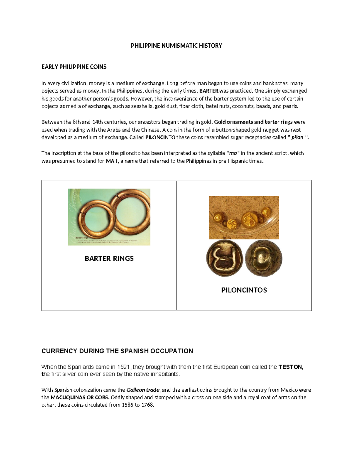 Philippine Numismatic History 1 - PHILIPPINE NUMISMATIC HISTORY EARLY ...