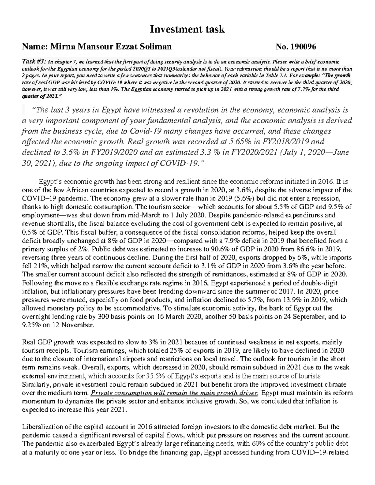 economic analysis of growth in Egypt 2019-2021 - anything in course ...