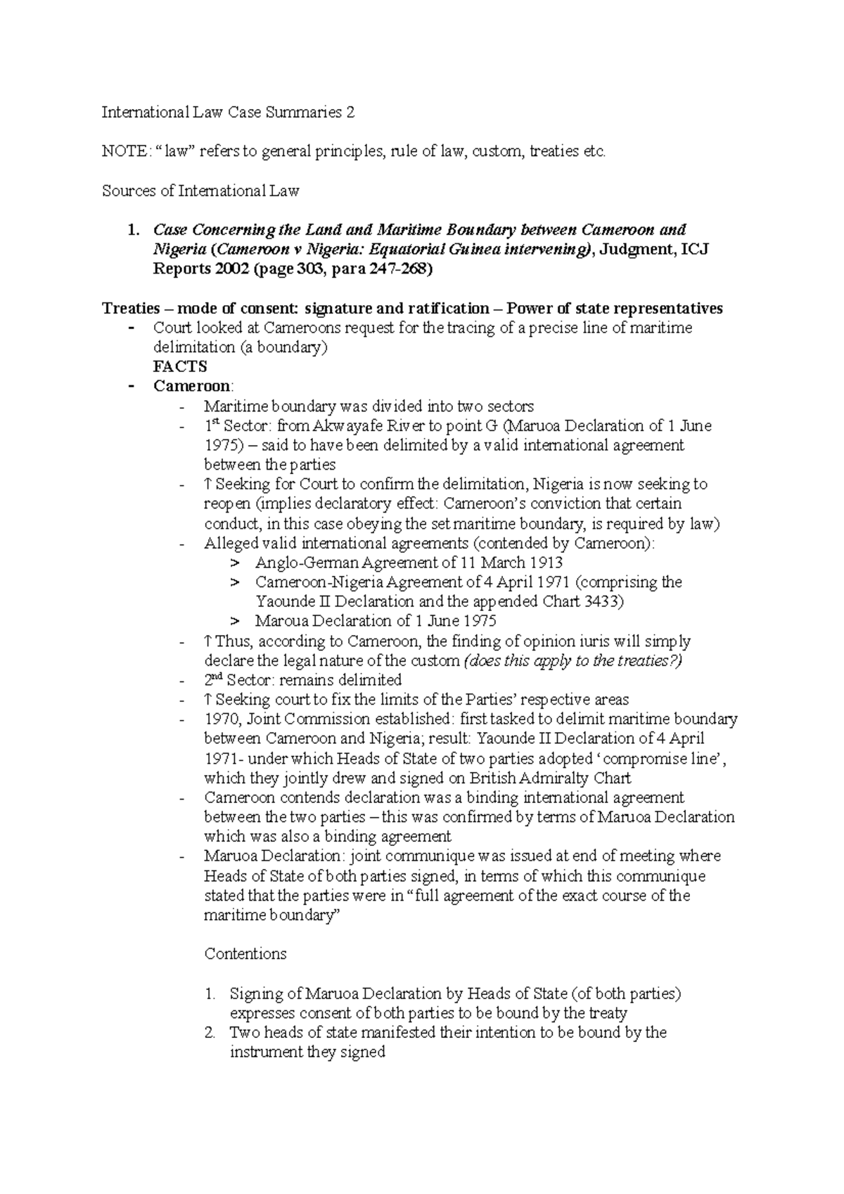 International Law Case Summaries 2 Sources of International Law 1