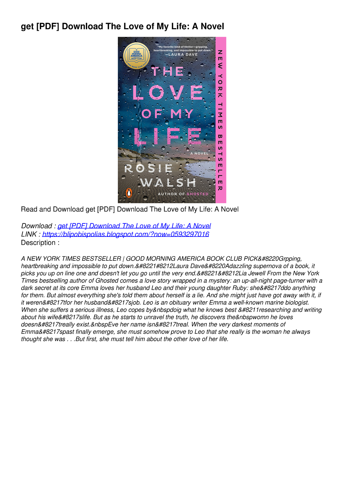 Get [PDF] Download The Love Of My Life: A Novel - Blogspot/?now ...