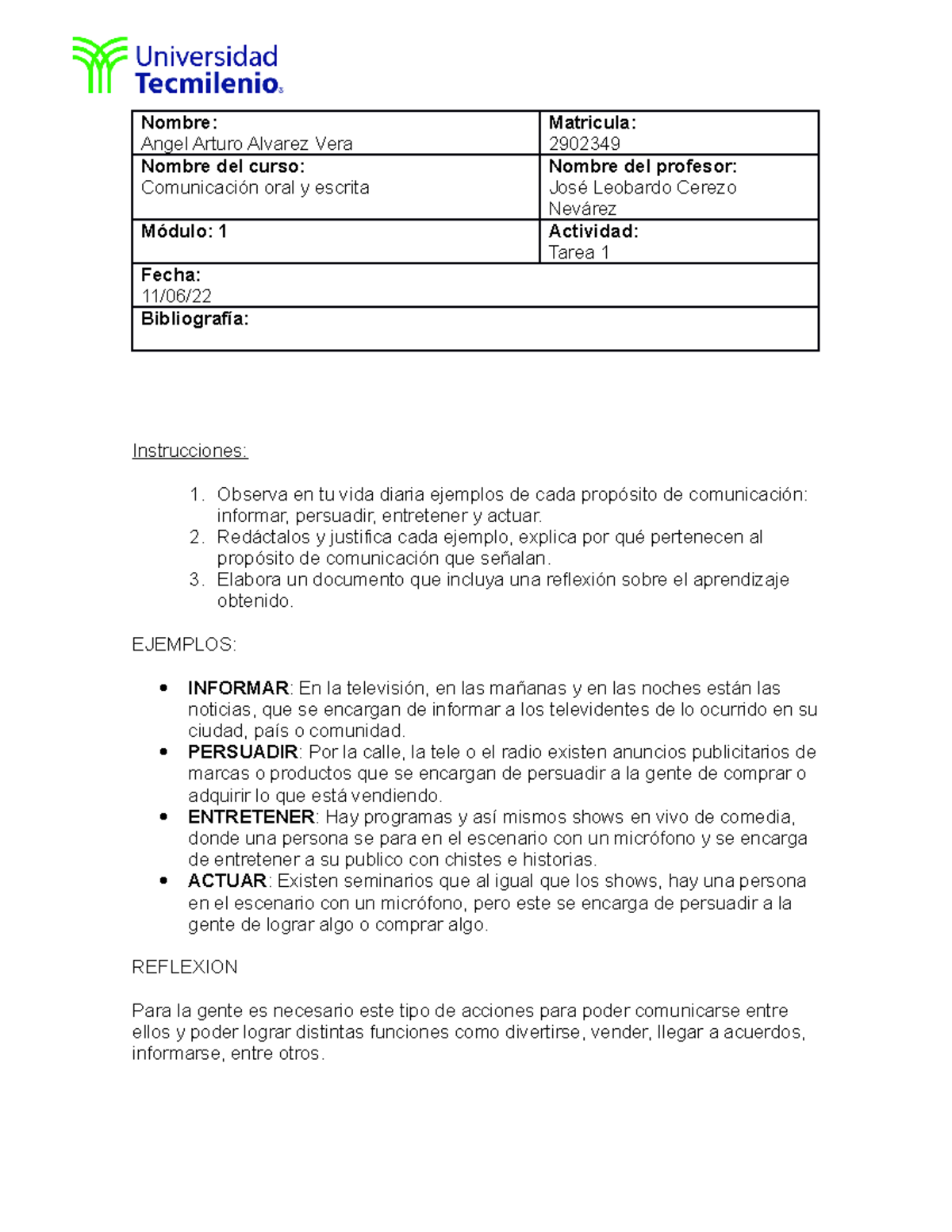 Tarea 1 - Nombre: Angel Arturo Alvarez Vera Matricula: 2902349 Nombre ...