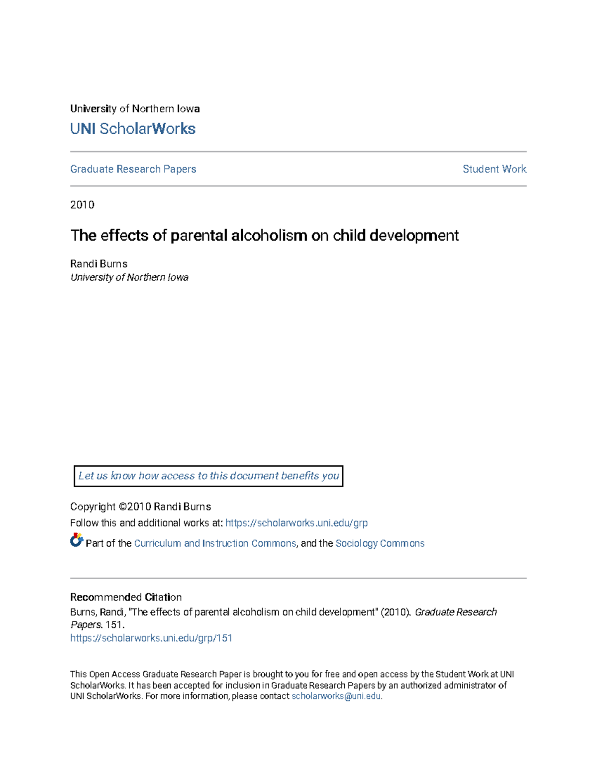 The effects of parental alcoholism on child development - University of ...