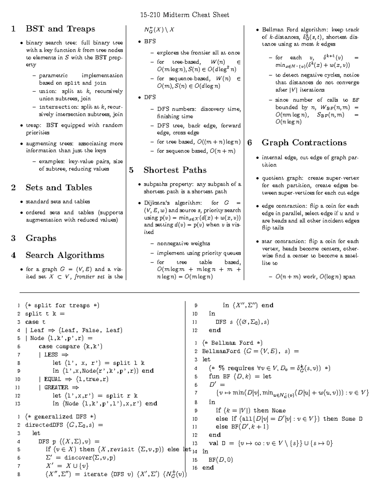 Two Page Midterm Cheat Sheet Parallel And Sequential Data Structures And Algorithms Studocu