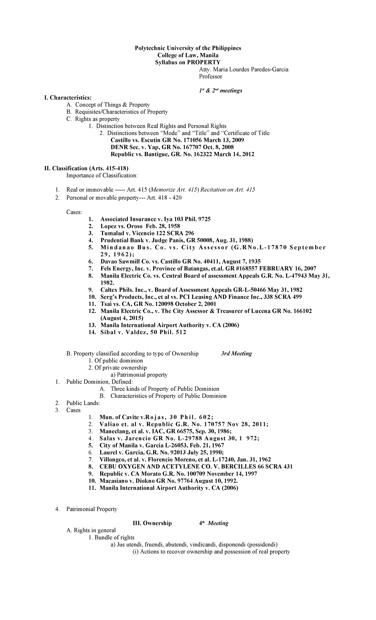 Property Syllabus Yun Polytechnic University of the Philippines