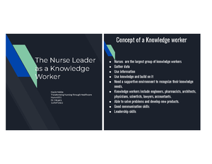 [Solved] The Role Of A Nurse Leader As A Knowledge Worker Explain The ...