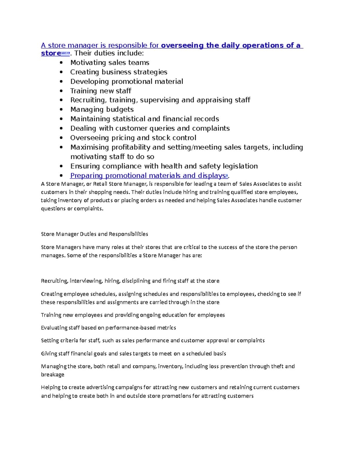 A store manager is responsible for - Their duties include: Motivating ...