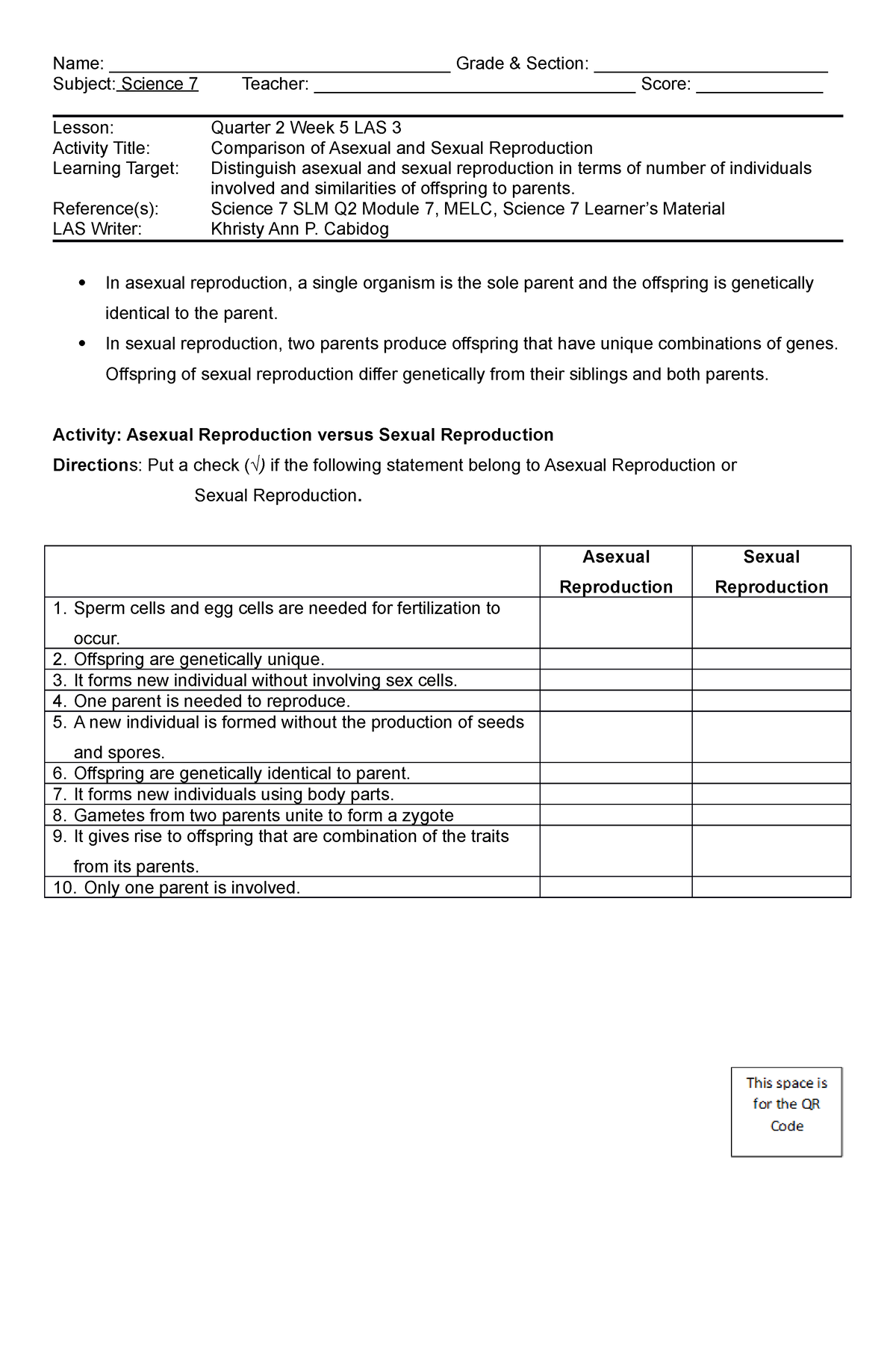 Science 7 Q2 Week5 LAS3 - Learning Activities Sheet - Name