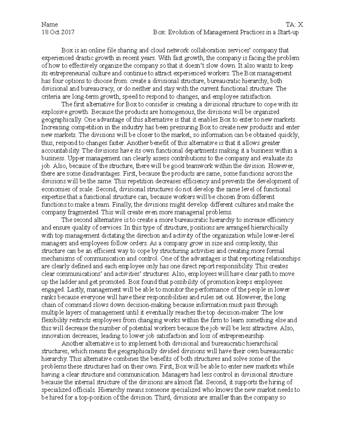 Box case study write-up - Name 18 Oct 2017 TA: X Box: Evolution of ...