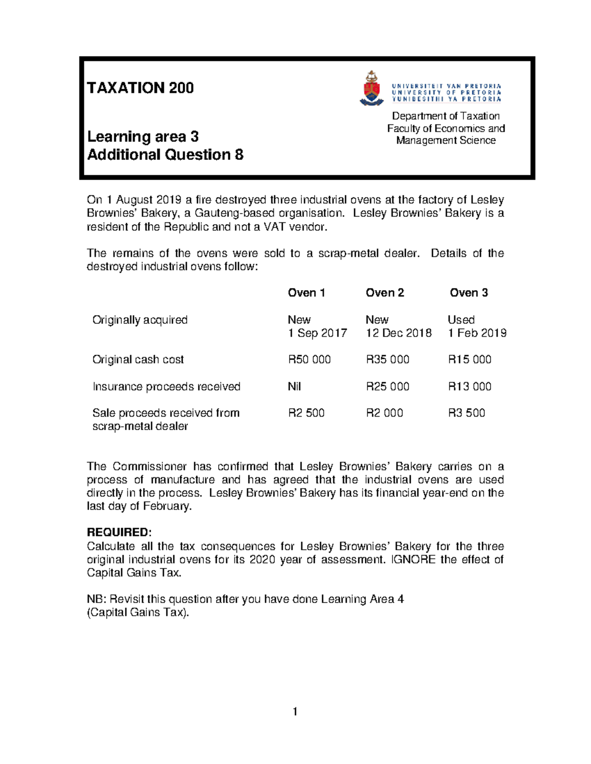 Questions 810 Capital Allowances On 1 August 2019 a fire destroyed