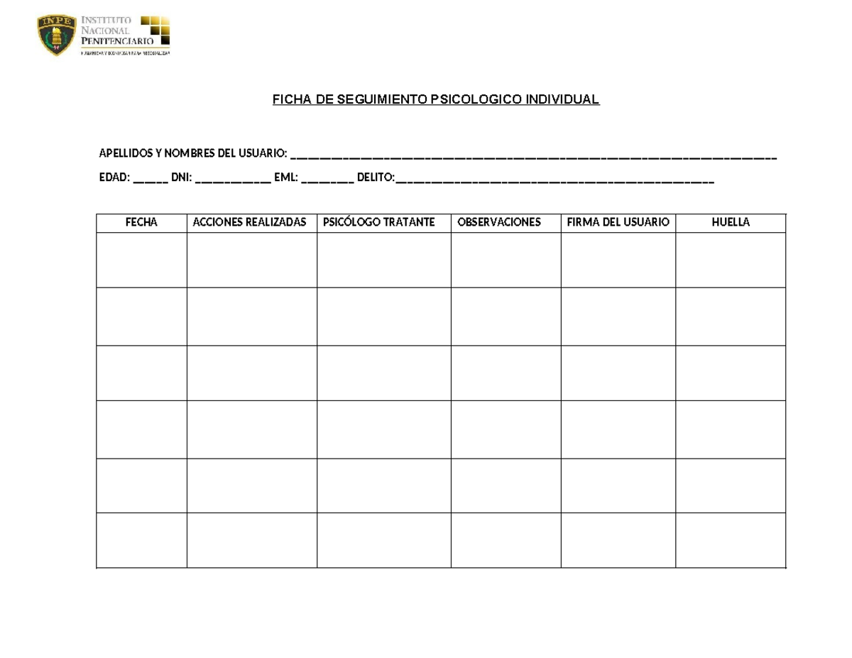 Formato De Seguimiento Psicologico Para Niños www.studocu.com