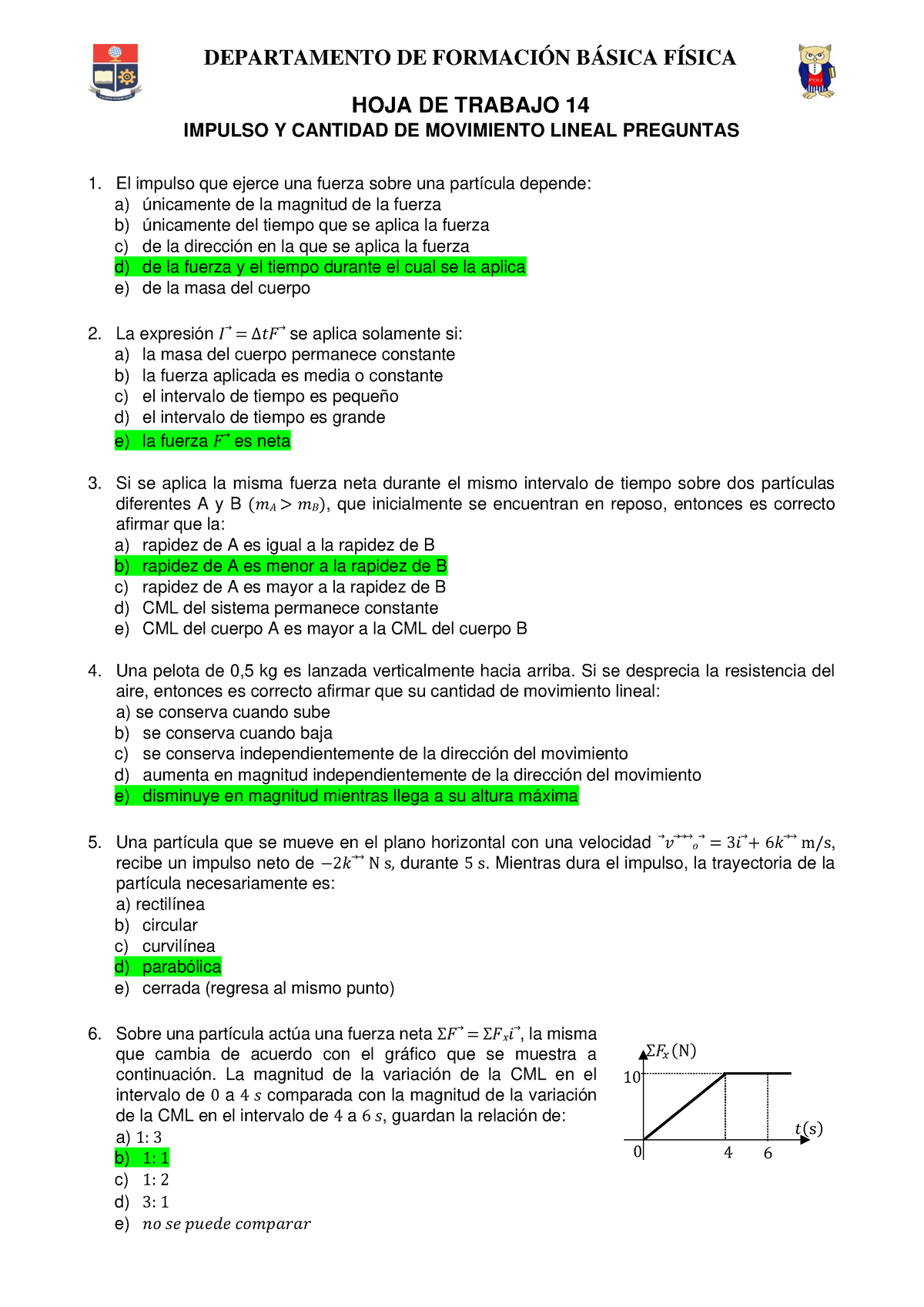 Hoja De Trabajo 14 - DEPARTAMENTO DE FORMACIÓN BÁSICA FÍSICA HOJA DE ...