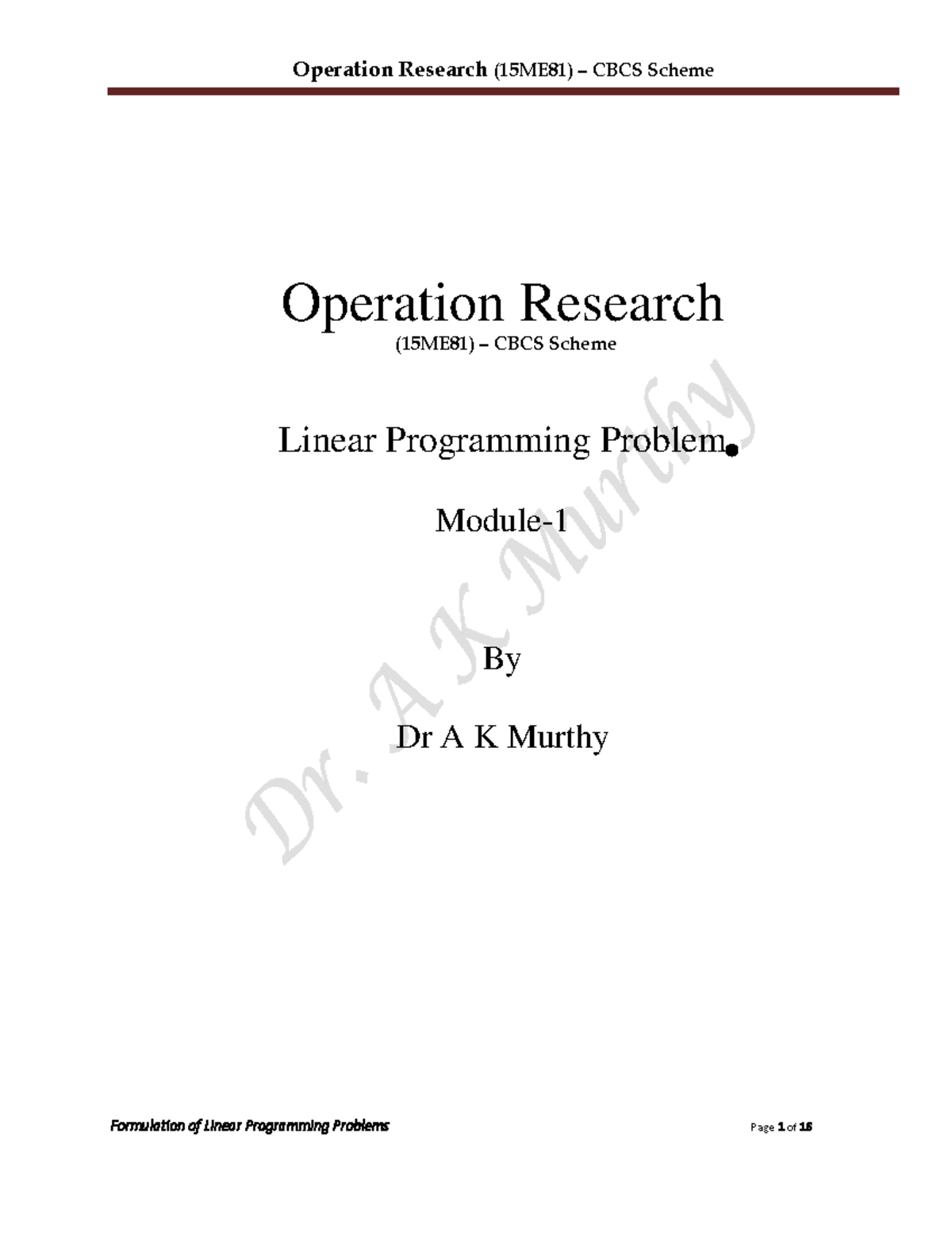 Module-1 - notes of operational research - Operation Research (1 5 ME ...