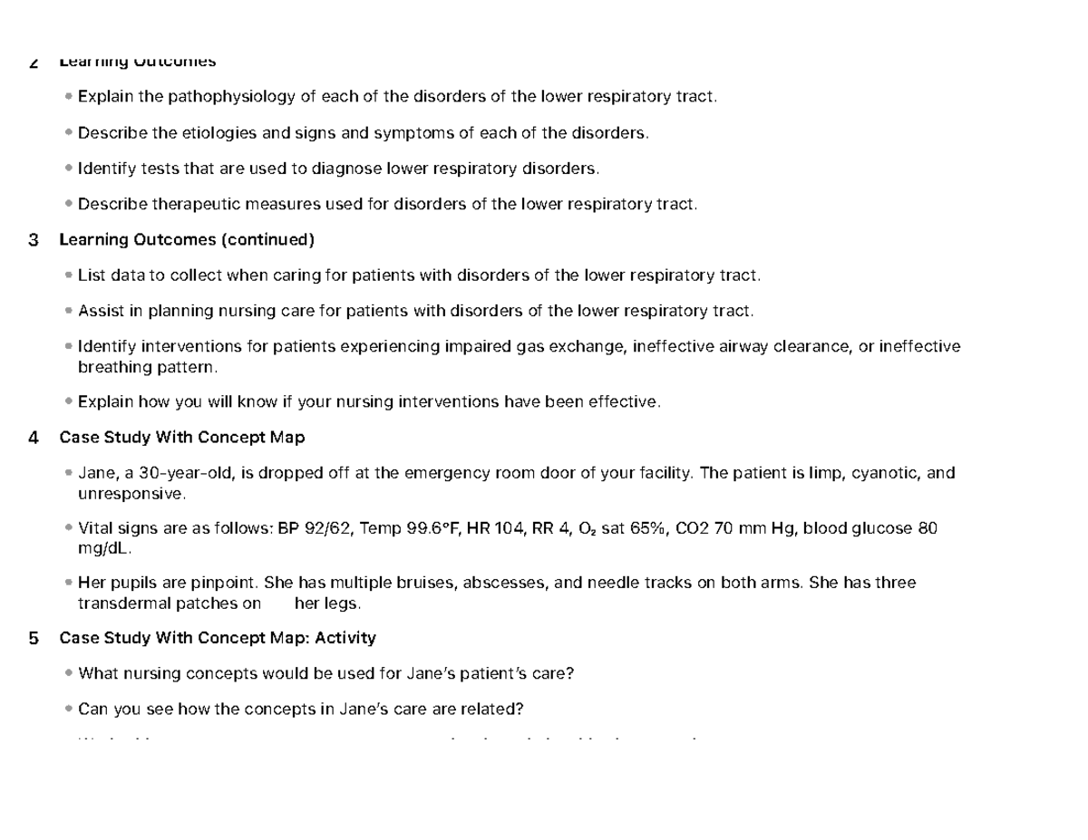 Ch31 respiratory disorders 2 Learning Explain the
