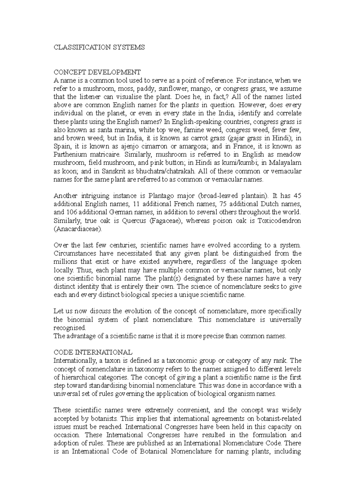 Systems of Classification - CLASSIFICATION SYSTEMS CONCEPT DEVELOPMENT ...