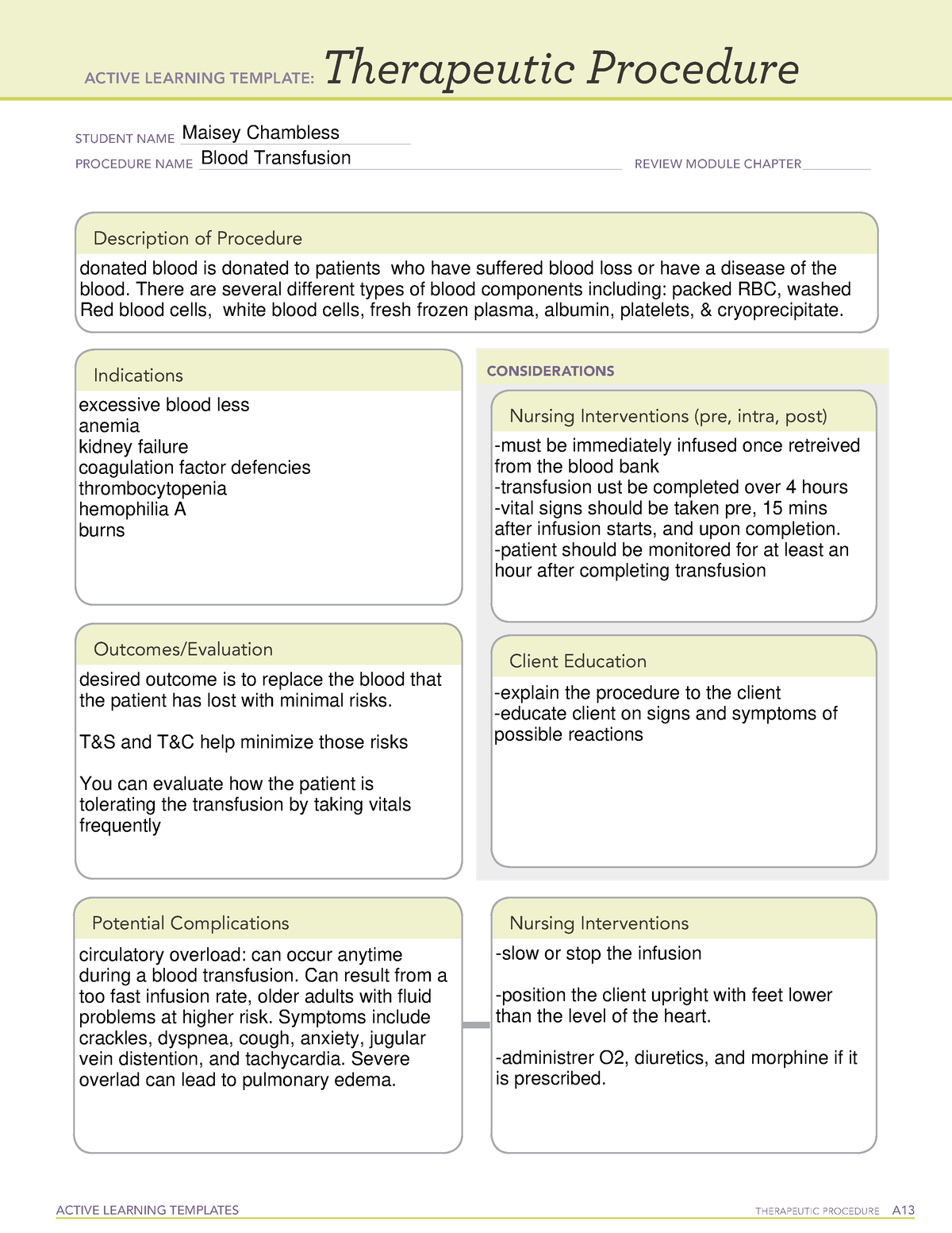 Blood transfusion ati template ACTIVE LEARNING TEMPLATES