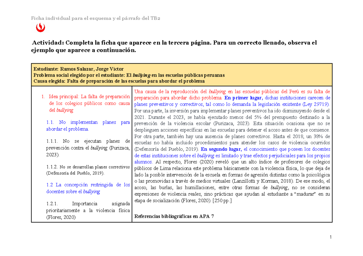 TB2 Ficha Individual Para El Párrafo - Ficha Individual Para El Esquema ...