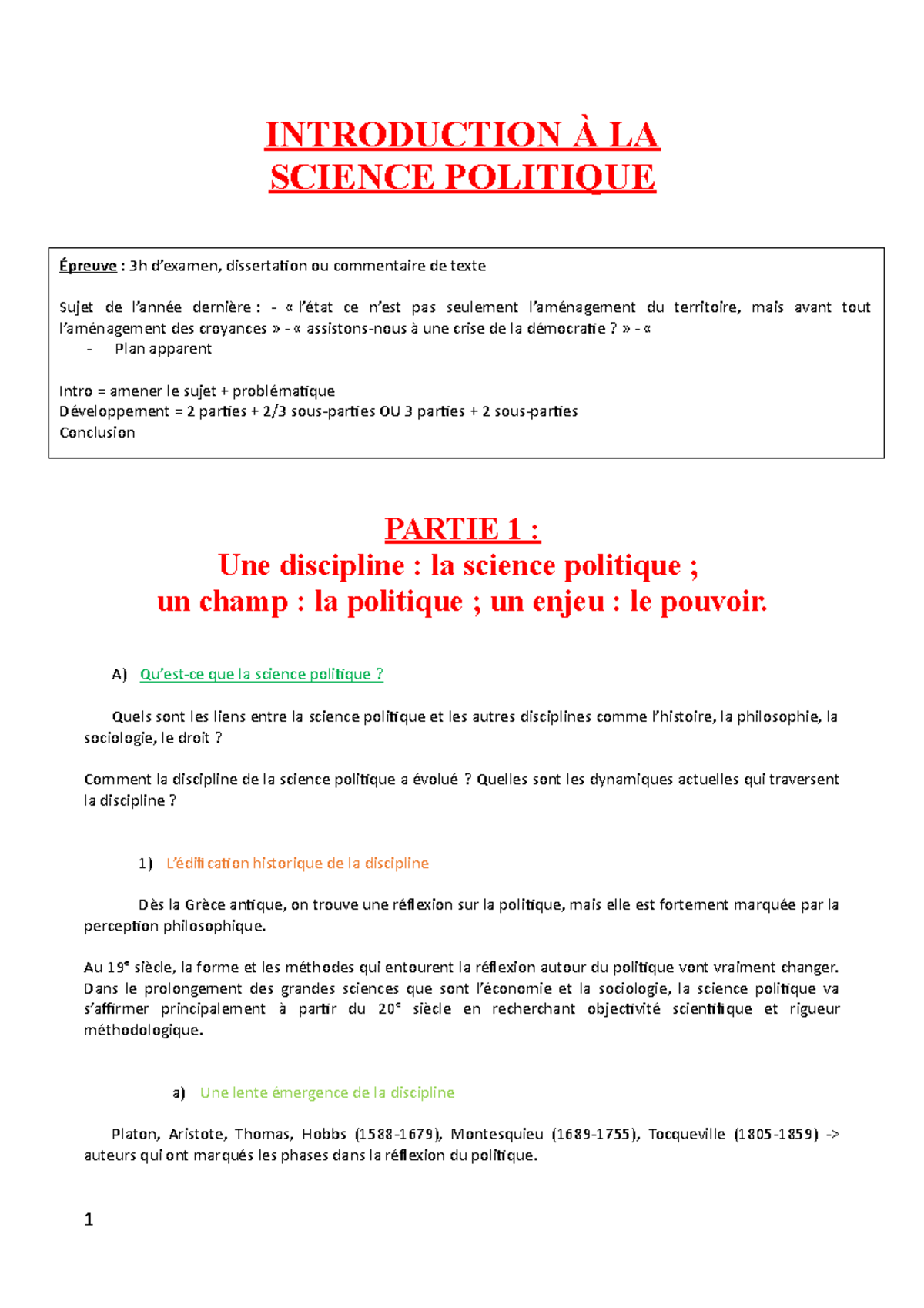 Intro à La Science Politique L1 - Partie 1 - Alain Darré - INTRODUCTION ...