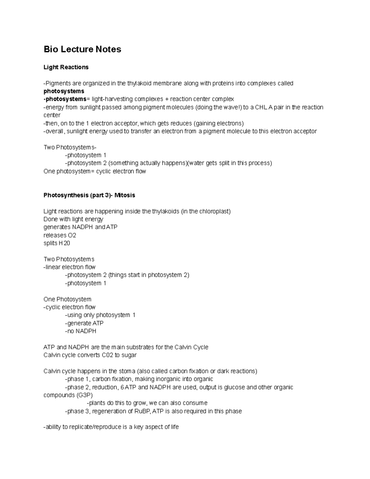 Bio Lecture Notes - Bio Lecture Notes Light Reactions -Pigments are ...