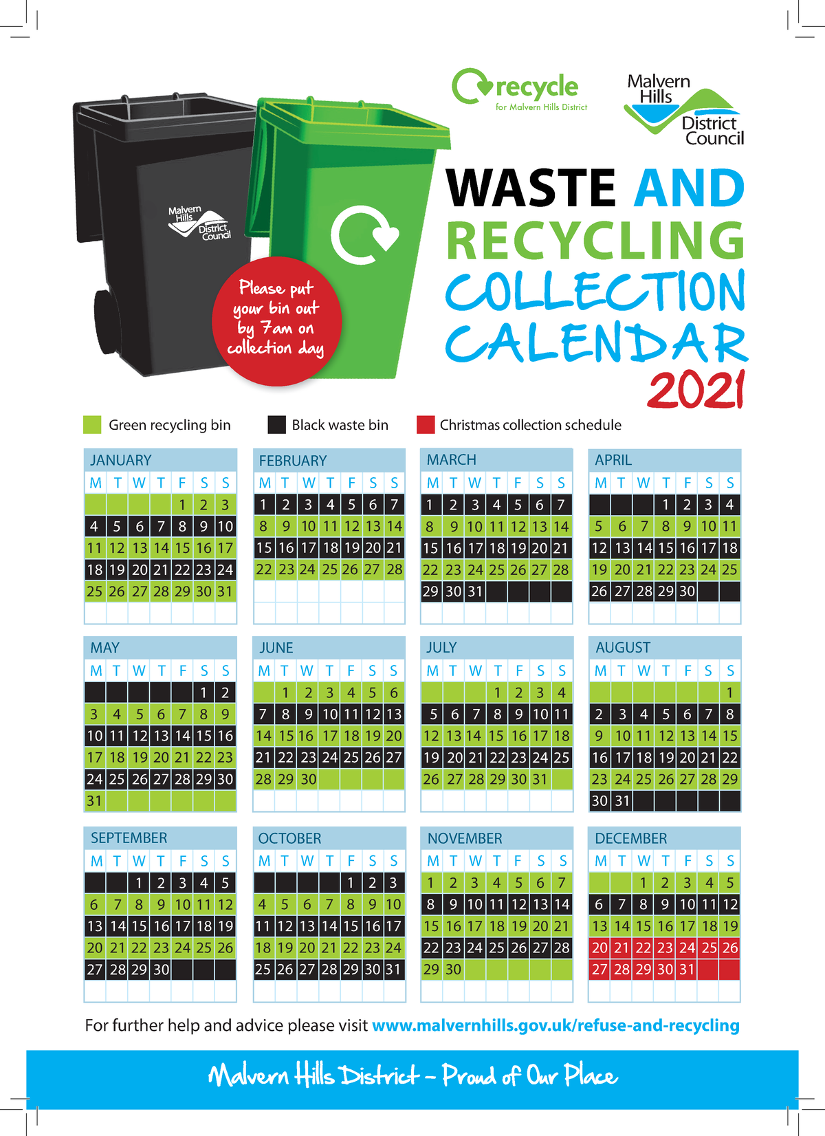 Annual Bin Collection Calendar 2021 Malvern Hills District Proud of