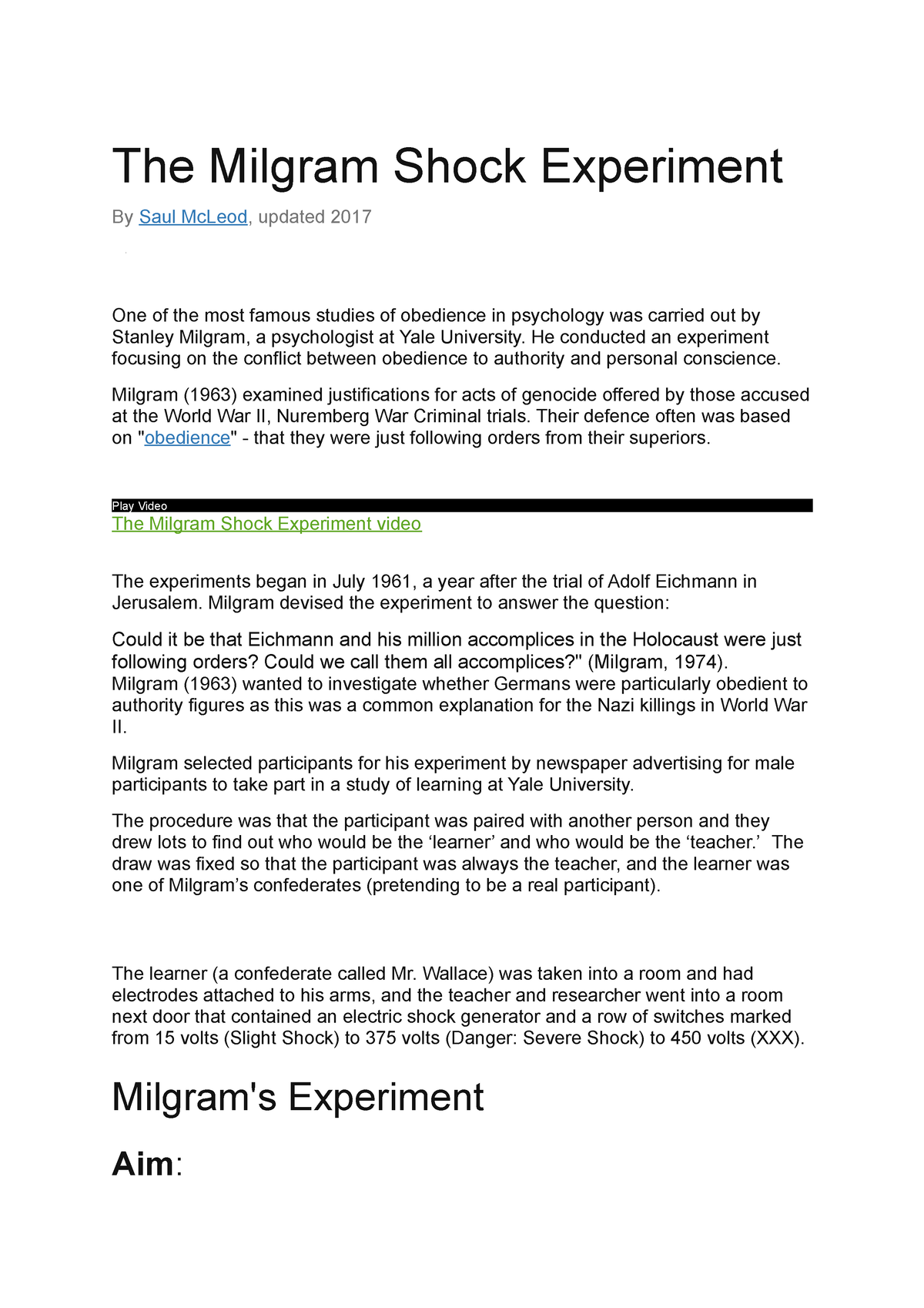 milgram shock experiment pdf