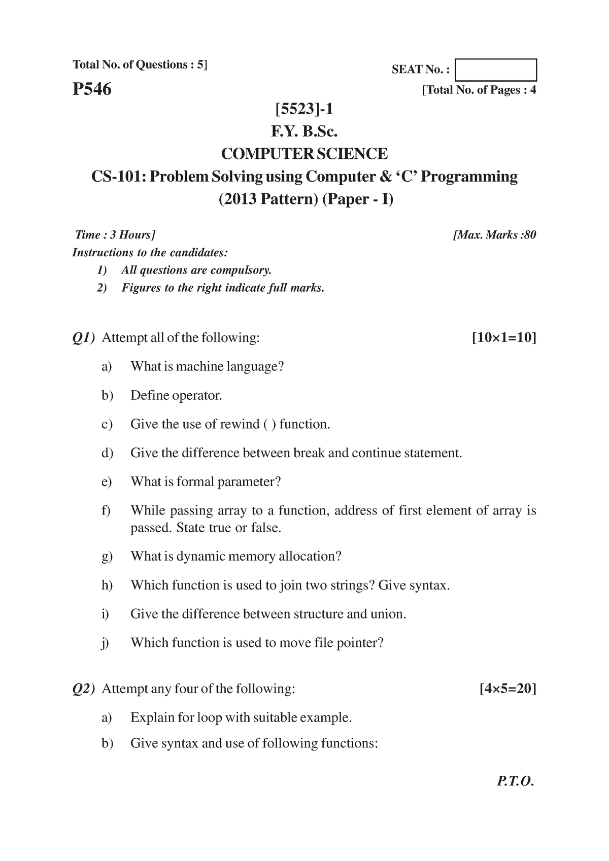 B.SC ( Computer Science ) 2013 Pattern - [5523]-1 1 Total No. Of ...