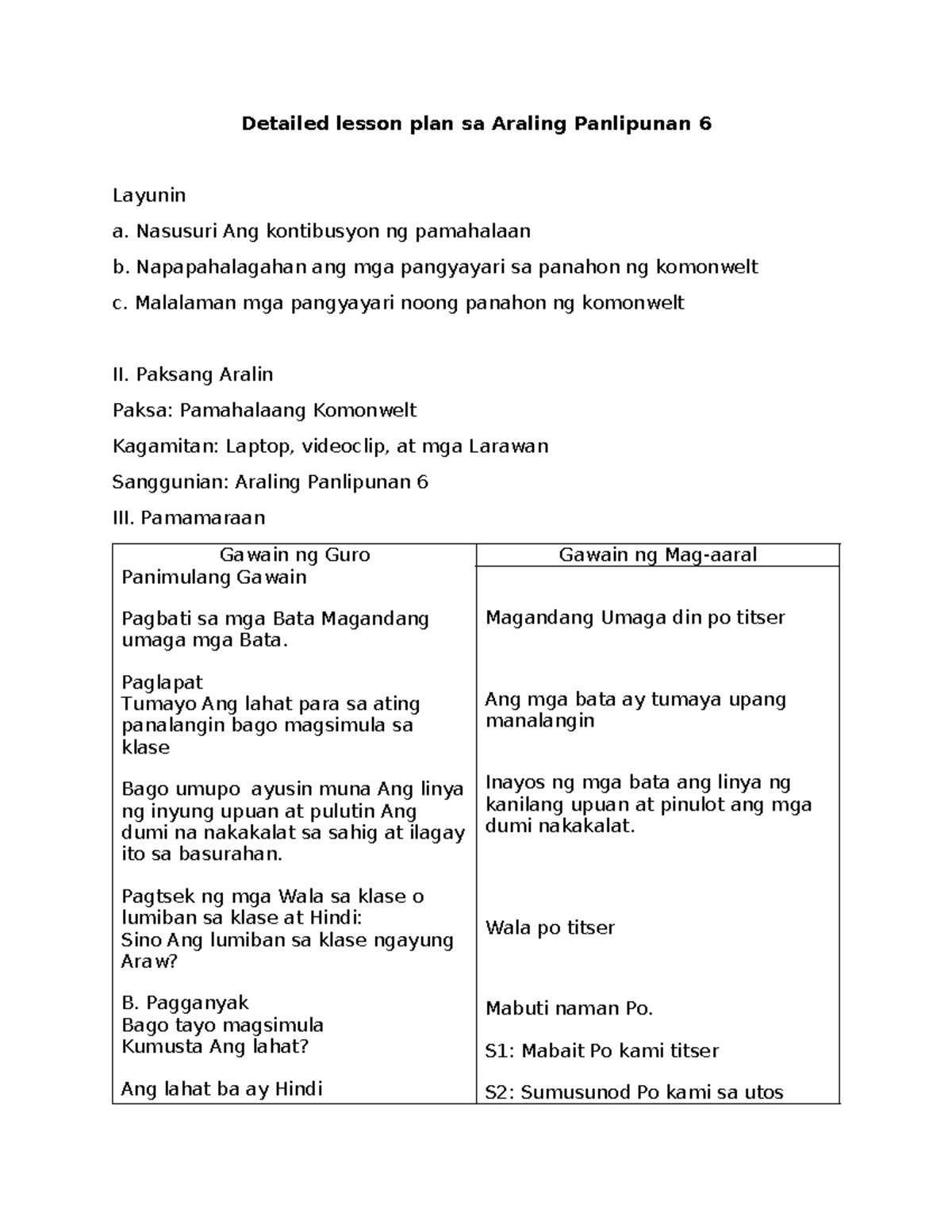 Detailed lesson plan sa Araling Panlipunan 6 Nasusuri Ang kontibusyon