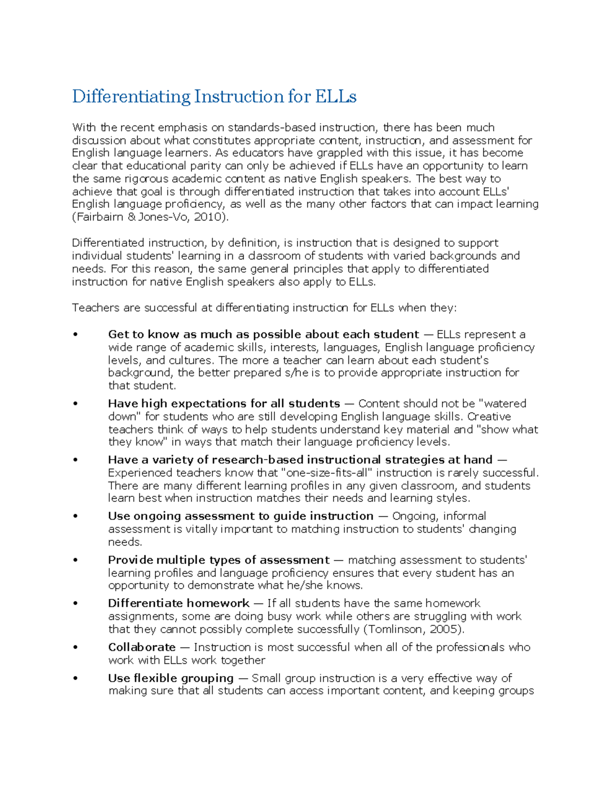 Differentiating Instruction for ELLs - As educators have grappled with ...