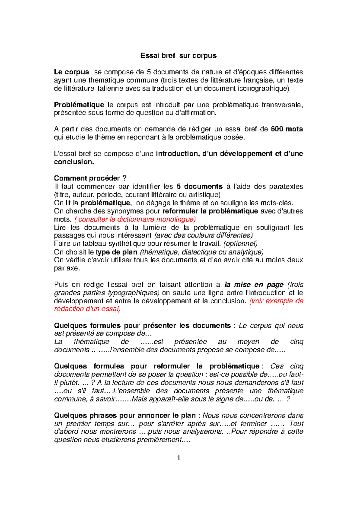 -essai-bref-struttura - Essai bref sur corpus Le corpus se compose de 5 ...