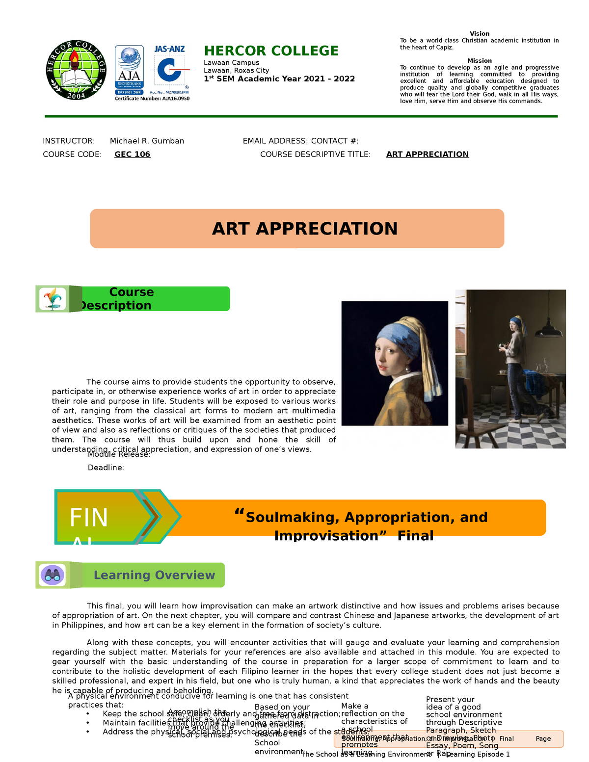 Module In Art Appreciation Week Final - FIN AL Learning Overview Course ...