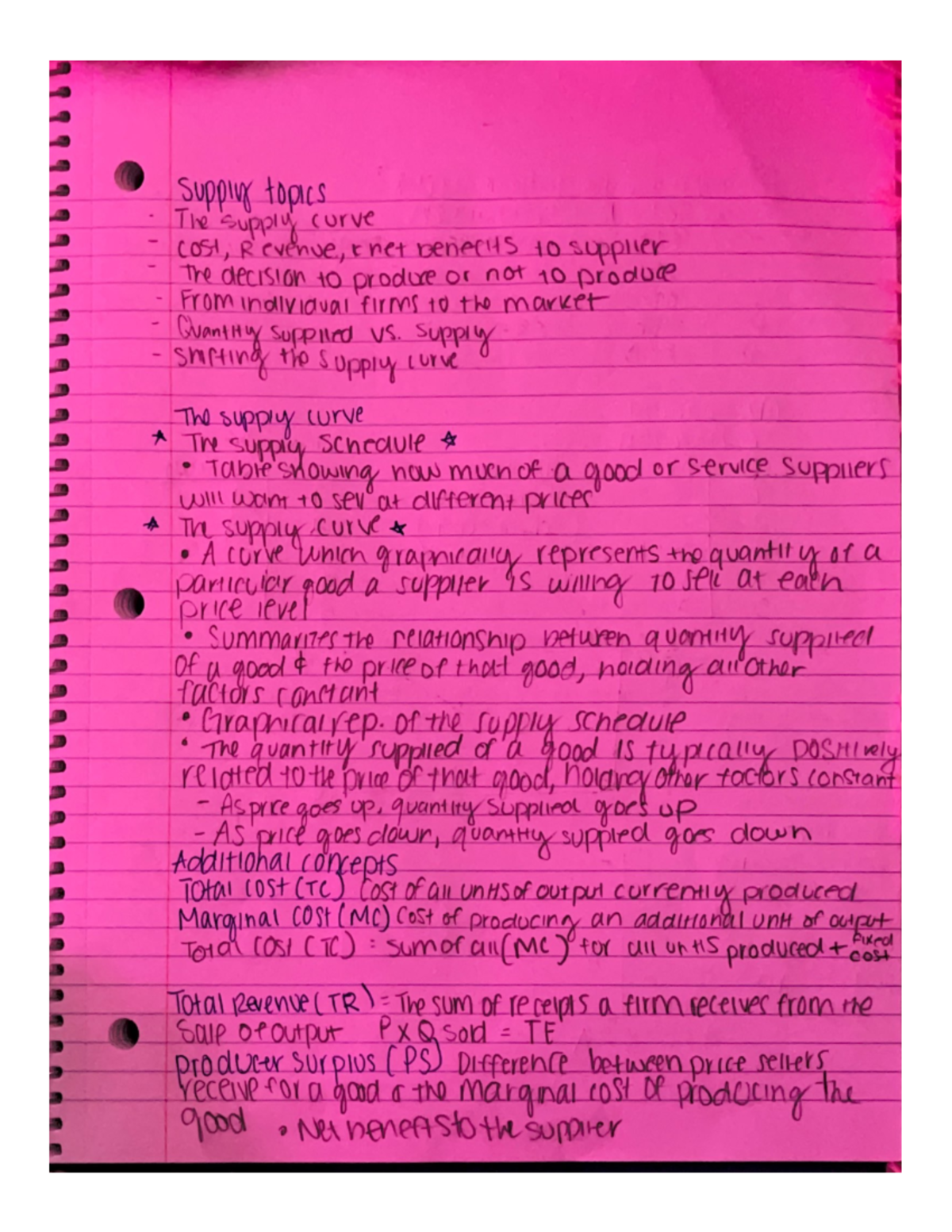 Supply Notes Econ 101 Studocu