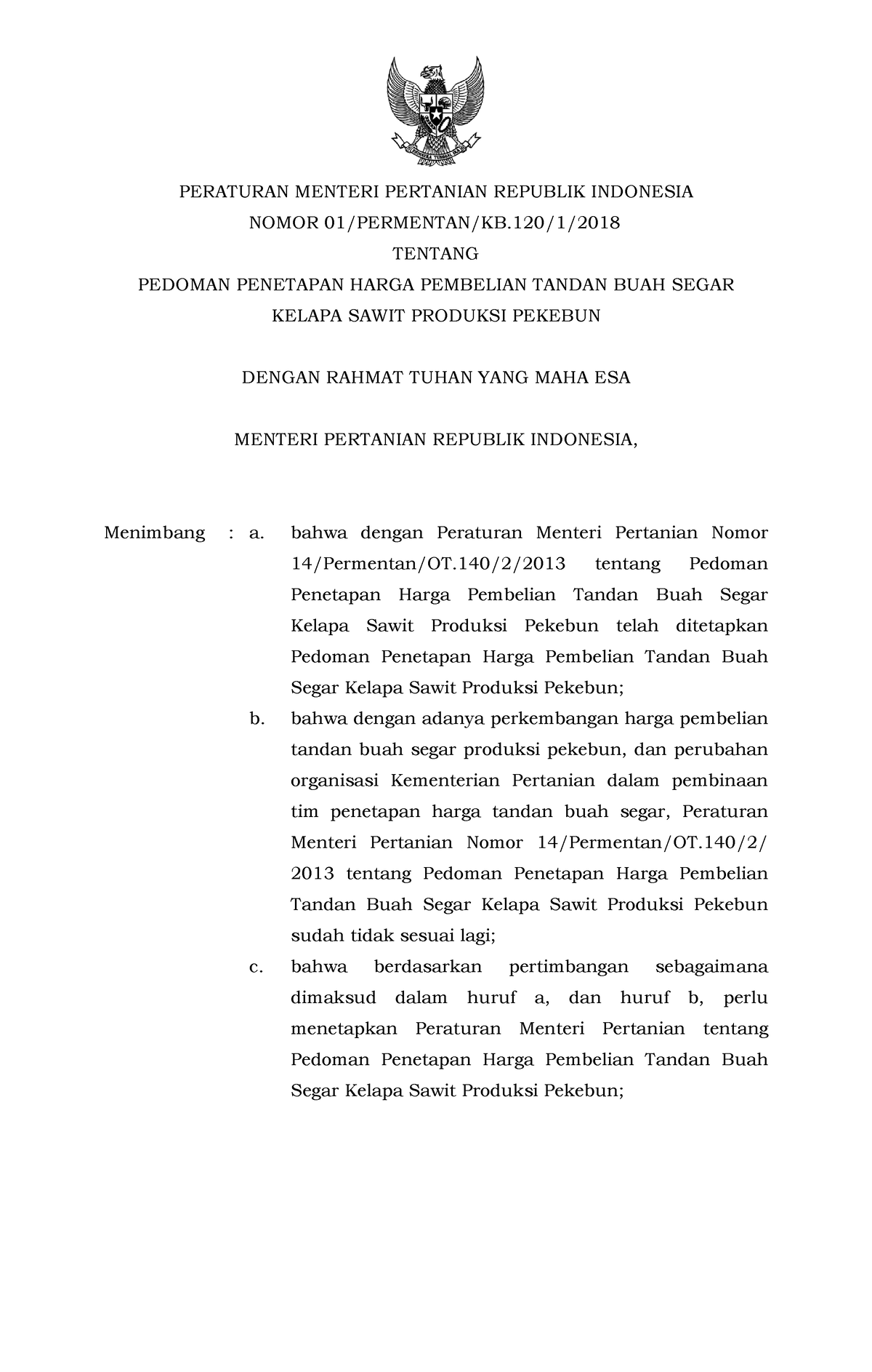 Peraturan Menteri Pertanian Ri Nomor 01 Tahun 2018 - PERATURAN MENTERI ...