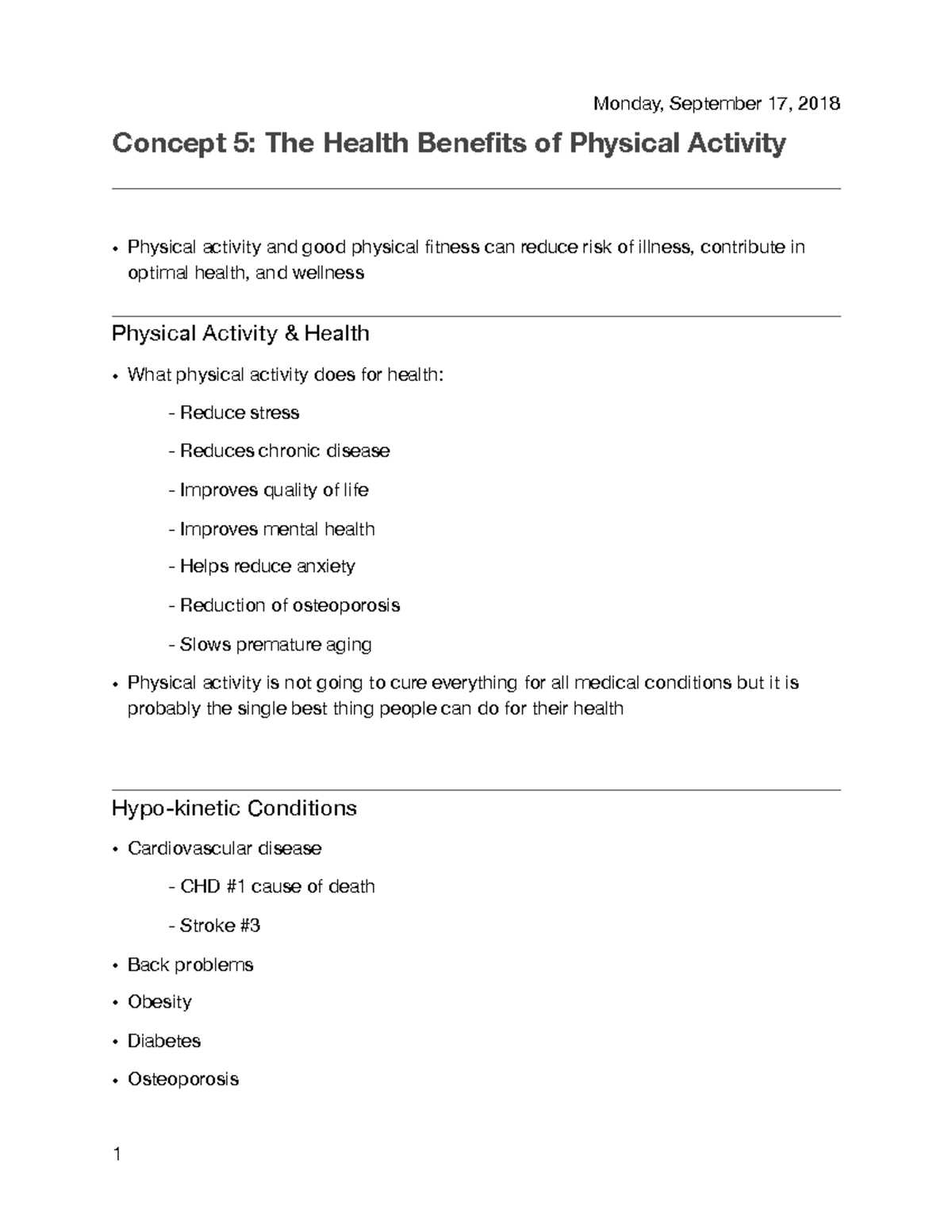 Concept 5: The Health Benefits Of Physical Activity Subject - Concept 5 ...