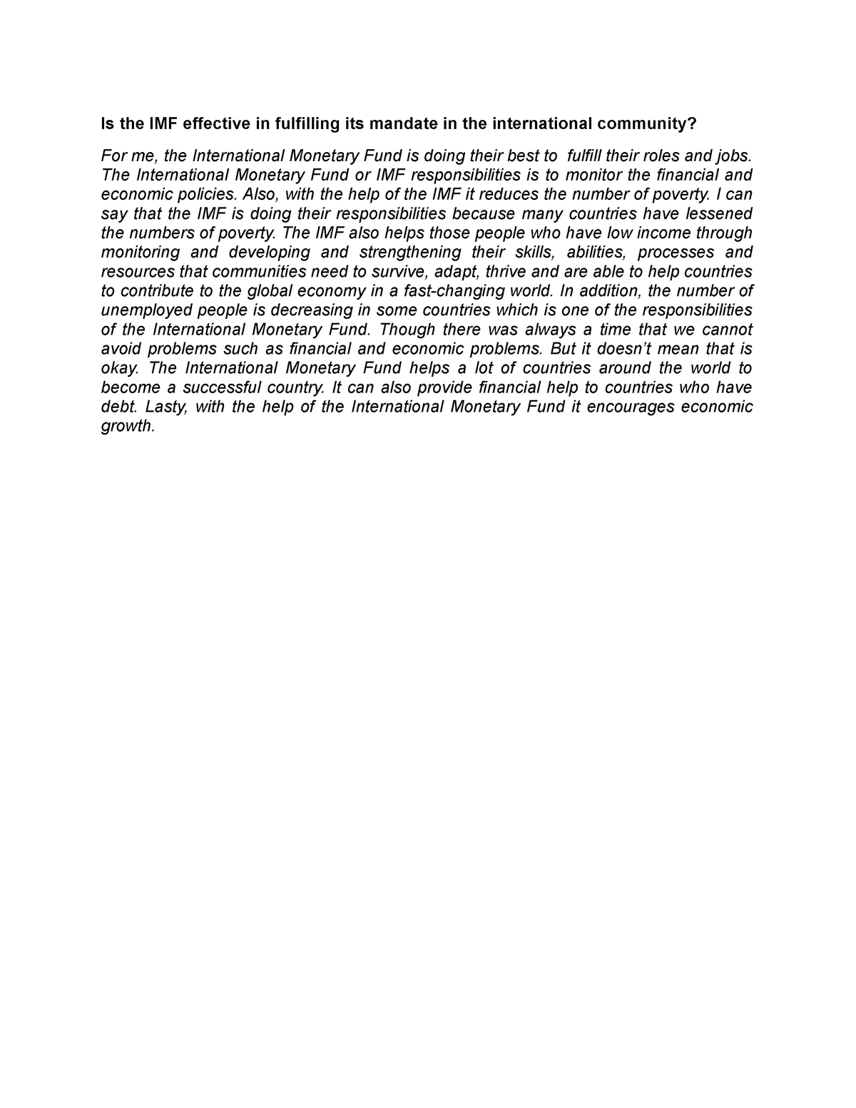 GEC 003 - Assignment 1.3 The Effectivity Of IMF In Fulfilling Its ...