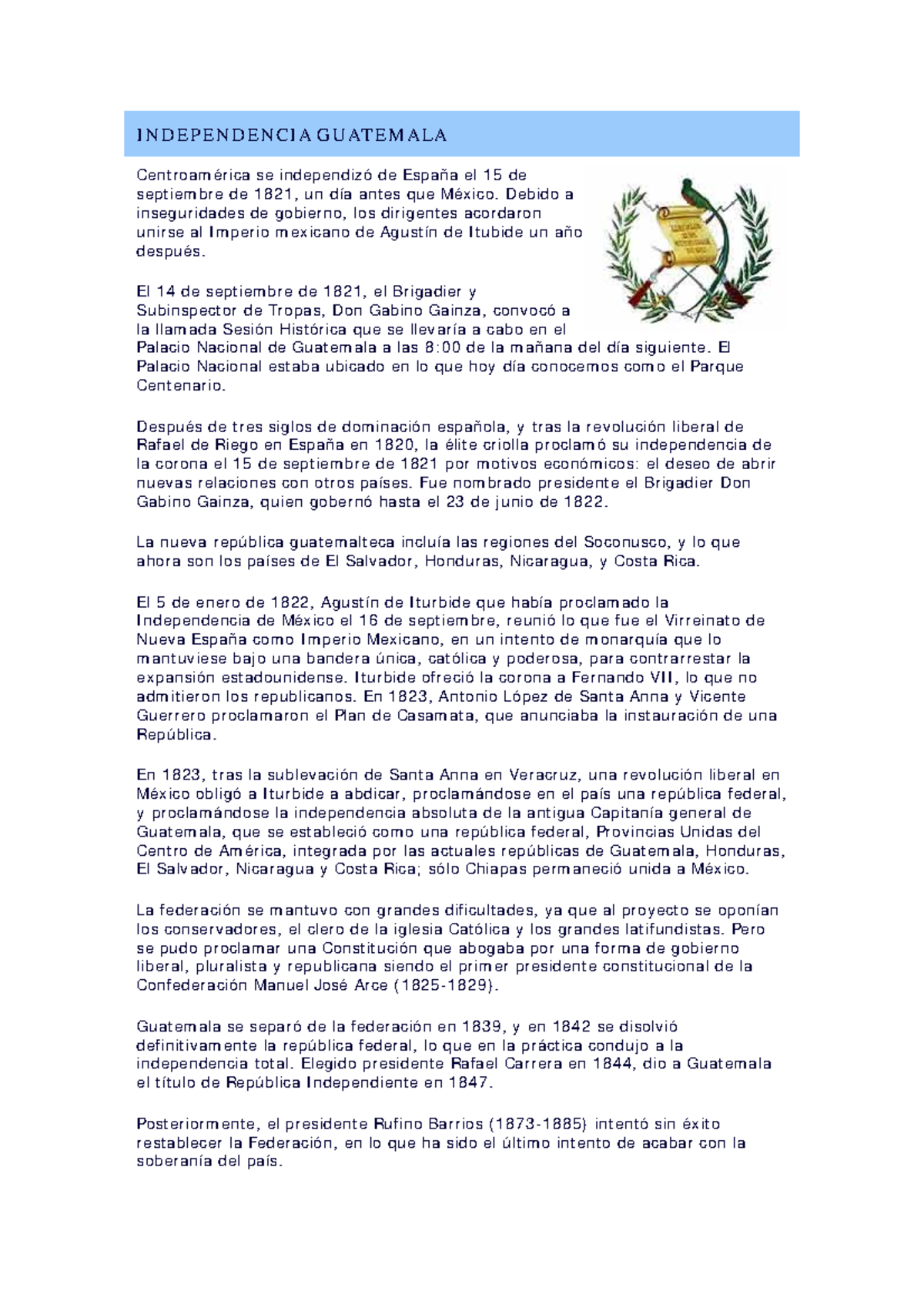 Independencia Independencia Guatemala Centroamérica Se Independizó De España El 15 De 5731
