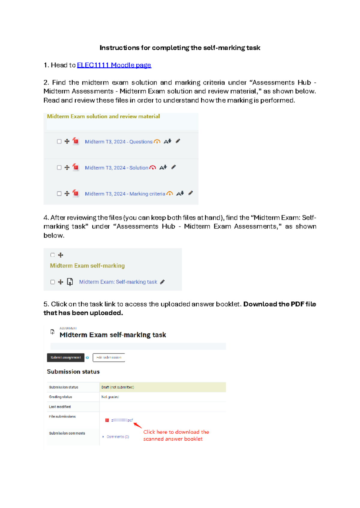Instructions for Self-marking task - Instructions for completing the ...