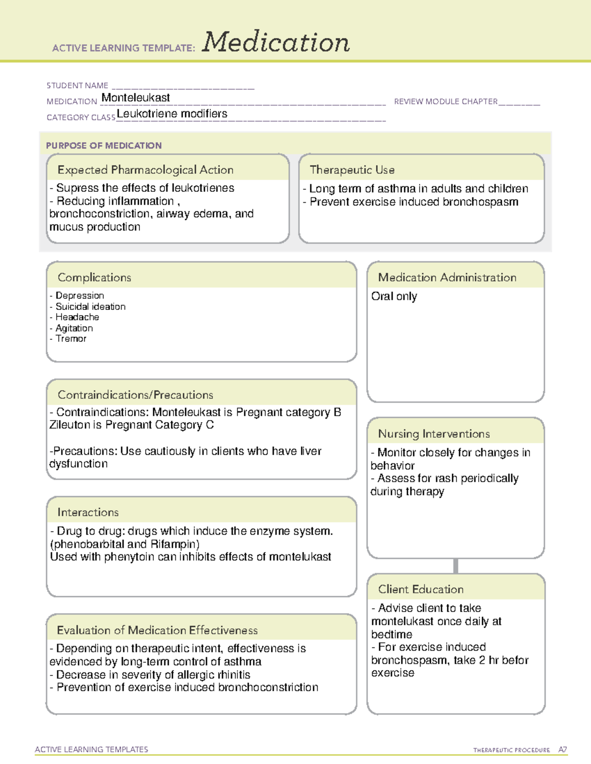 Monteleukast - Drug template done during the semester - ACTIVE LEARNING ...