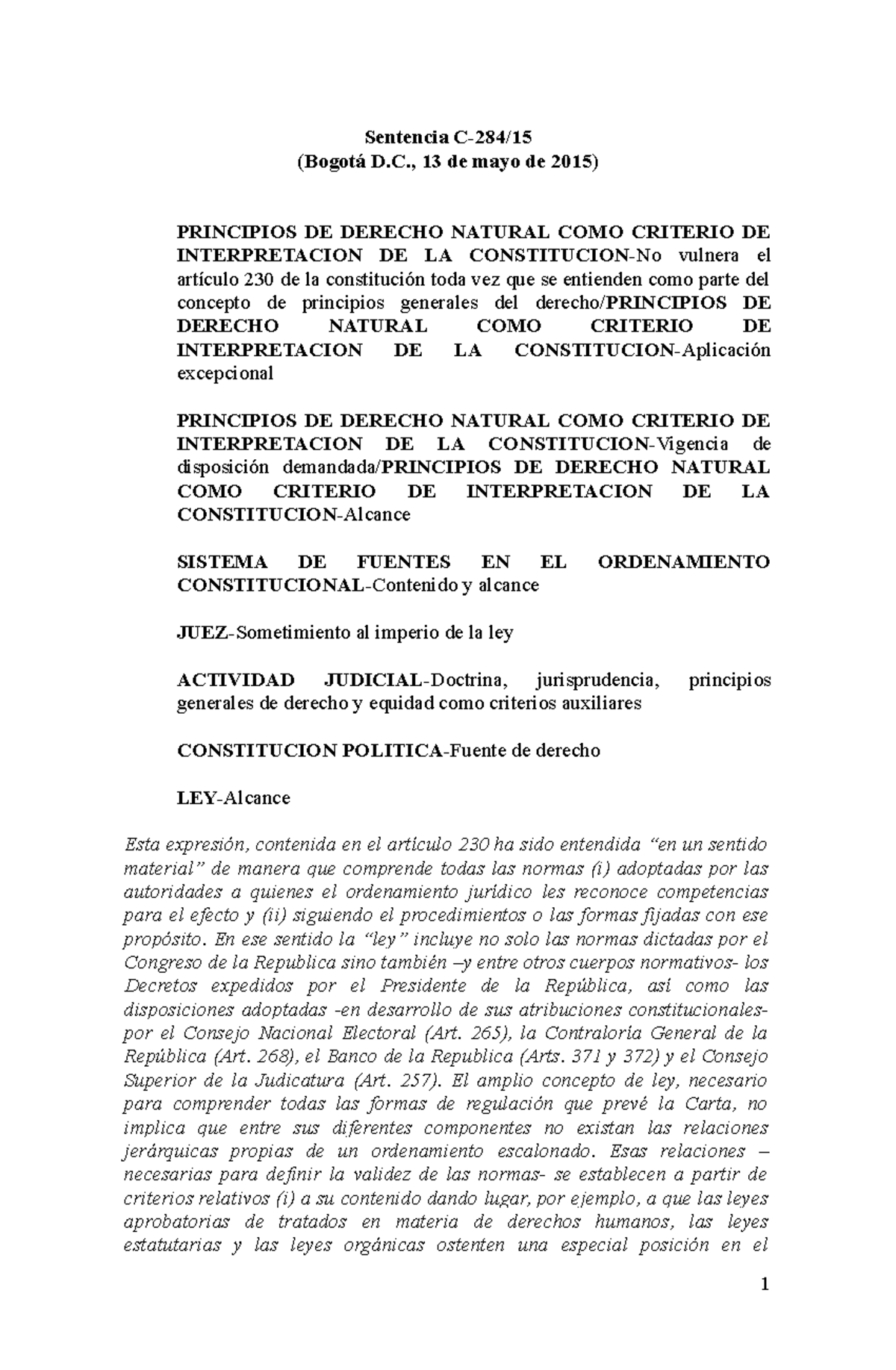 C-284-15 - Sobre la nulidad absoluta - Sentencia C-284/ ( Bogotá D., 13