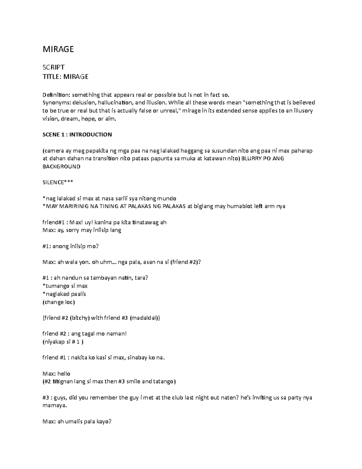 Mirage Whole Script Final - MIRAGE SCRIPT TITLE: MIRAGE Definition ...