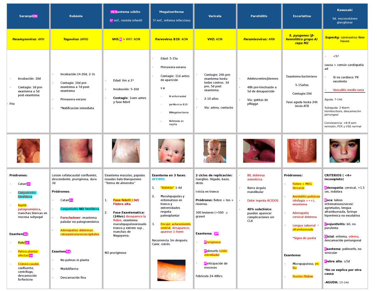 ENF Exantematicas - Resumen de enfermedades exantemáticas - SarampiÓN  Rubéola HEXantema súbito 6º - Studocu