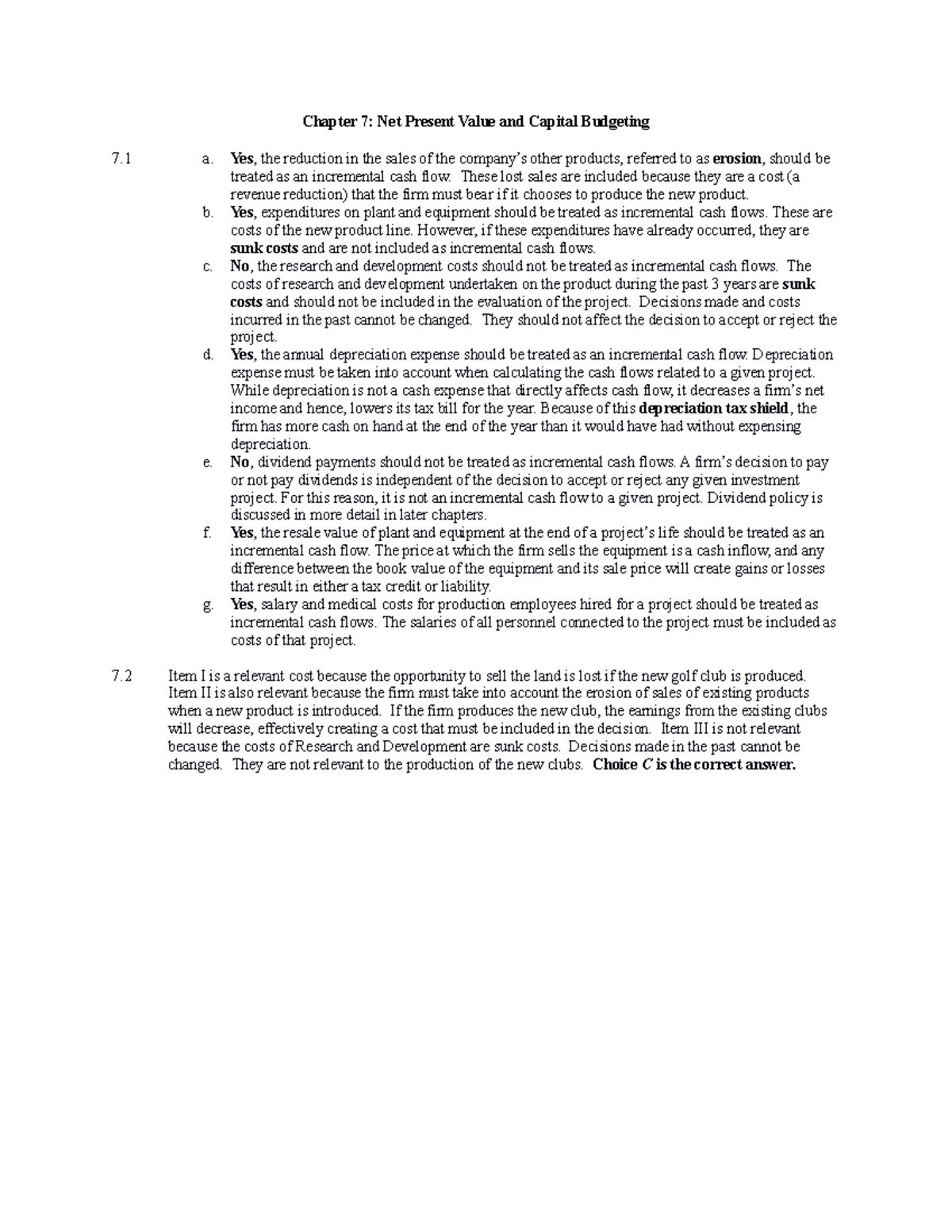 Chapter 7 Solutions (7.1-7.33) V18 - Chapter 7: Net Present Value and ...