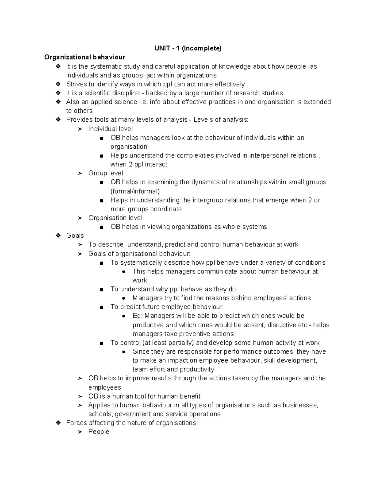 Organizational Behaviour Notes - UNIT - 1 (Incomplete) Organizational ...