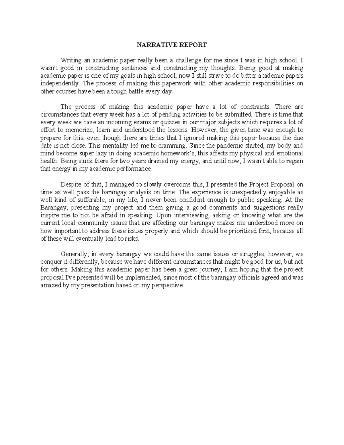 Narrative Report - NARRATIVE REPORT Writing an academic paper really ...