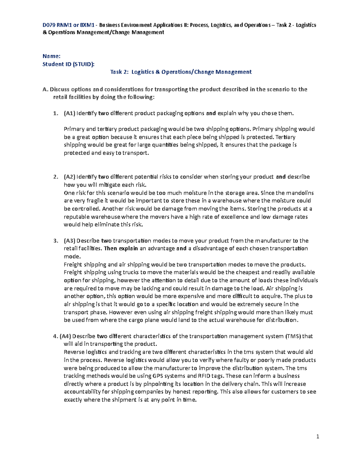 D079 - Business Environment applications II Task 2 - D079 RNM1 or BXM1 ...