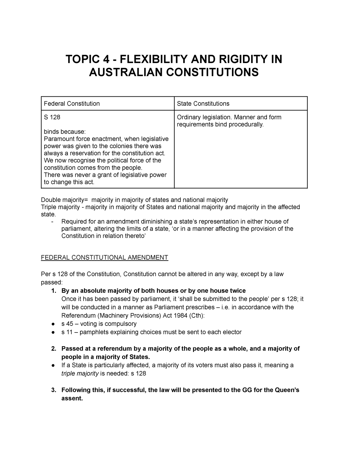 Public LAW Cheat Sheets - TOPIC 4 - FLEXIBILITY AND RIGIDITY IN ...
