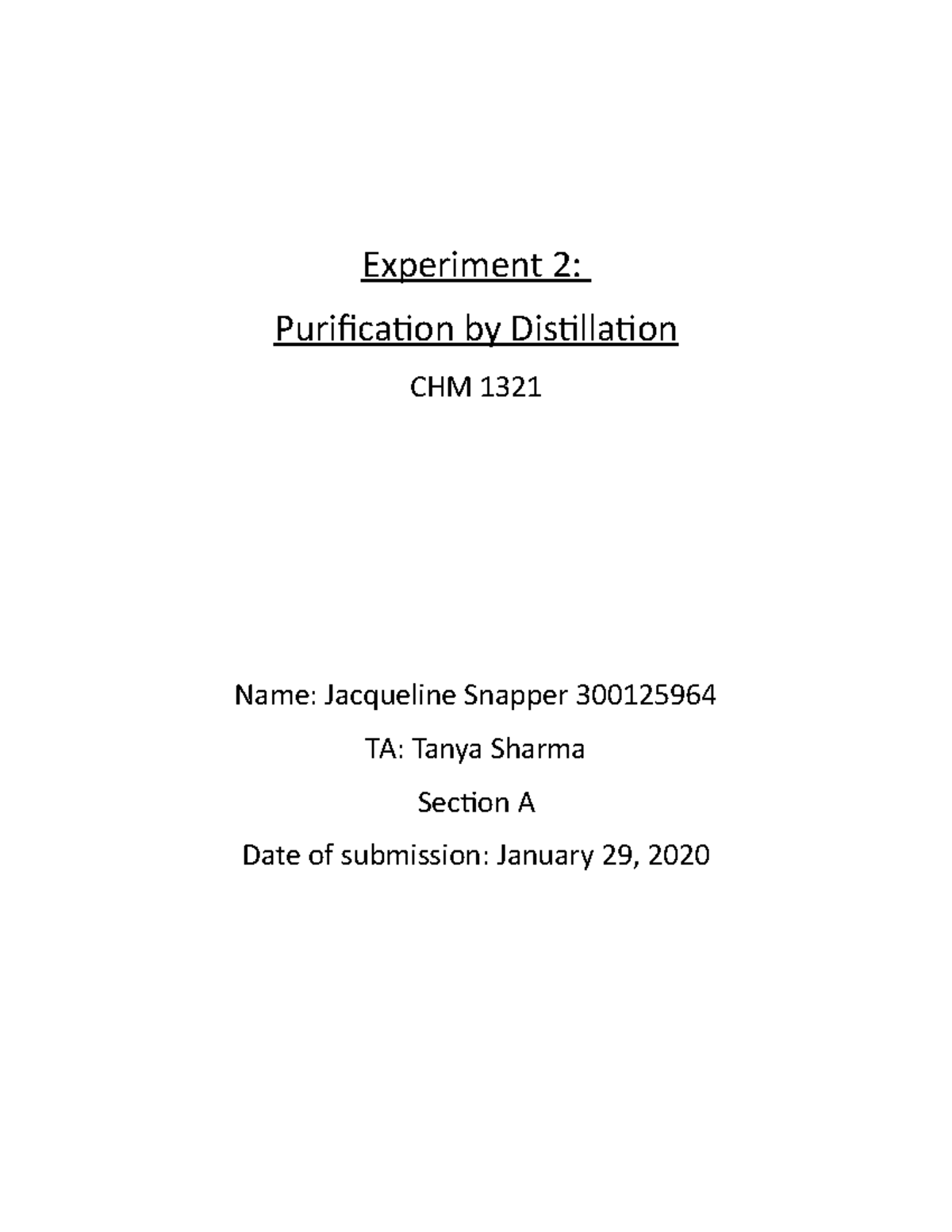 Chem Lab 2 Semester 2 - Lab Report Required For Lab #2 Purification By ...