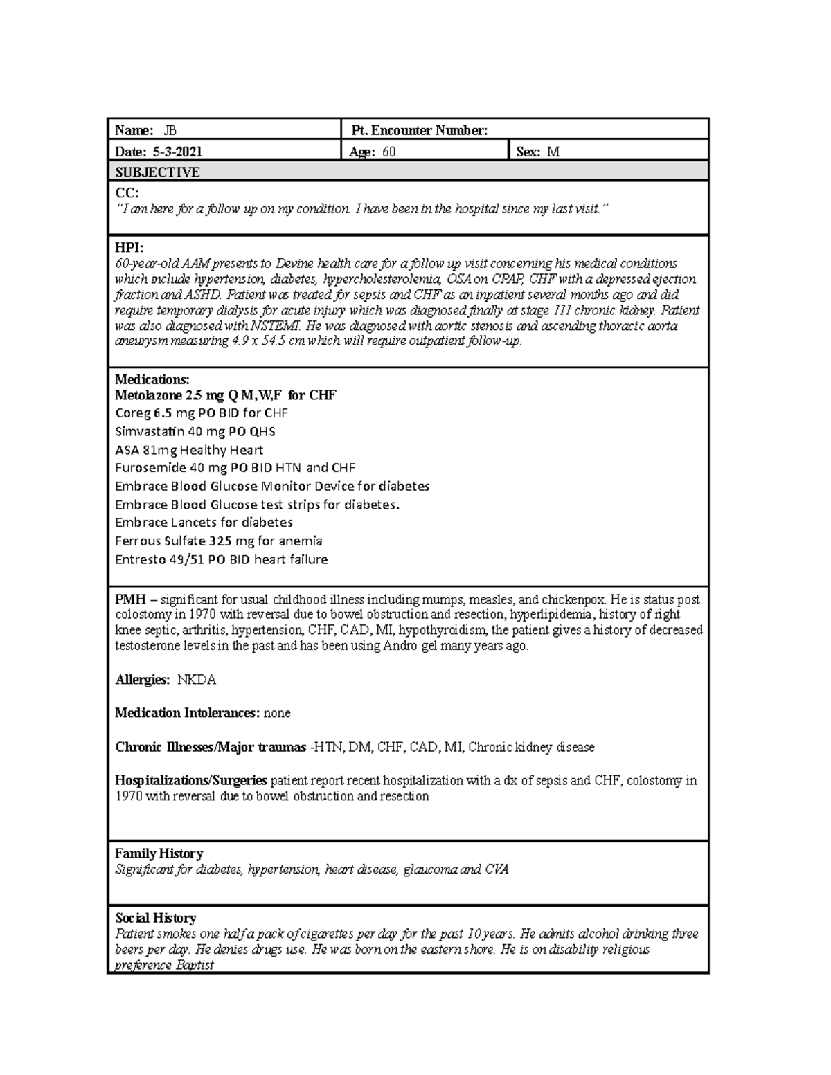 SOAP Note Document Revised Pdf 6420 Name JB Pt Encounter Number   Thumb 1200 1553 