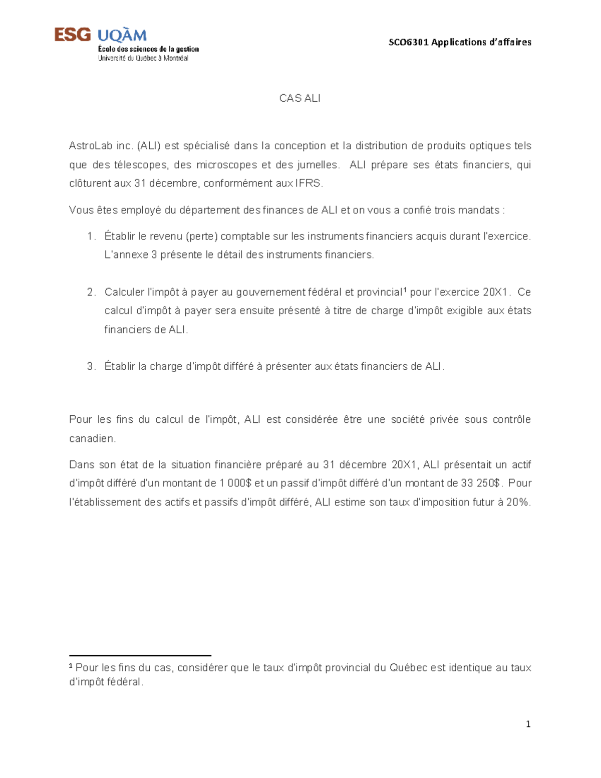 Cas classe 4 Aucun SCO6301 Applications d’affaires CAS ALI
