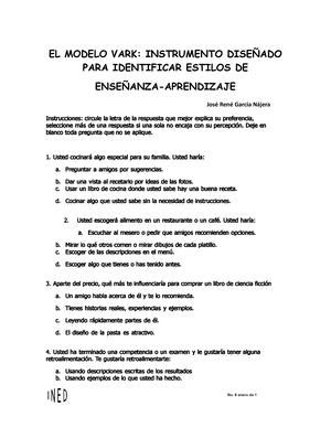 TEST Estilos DE Aprendizaje - No. 6 enero de 1 EL MODELO VARK: INSTRUMENTO  DISEÑADO PARA IDENTIFICAR - Studocu