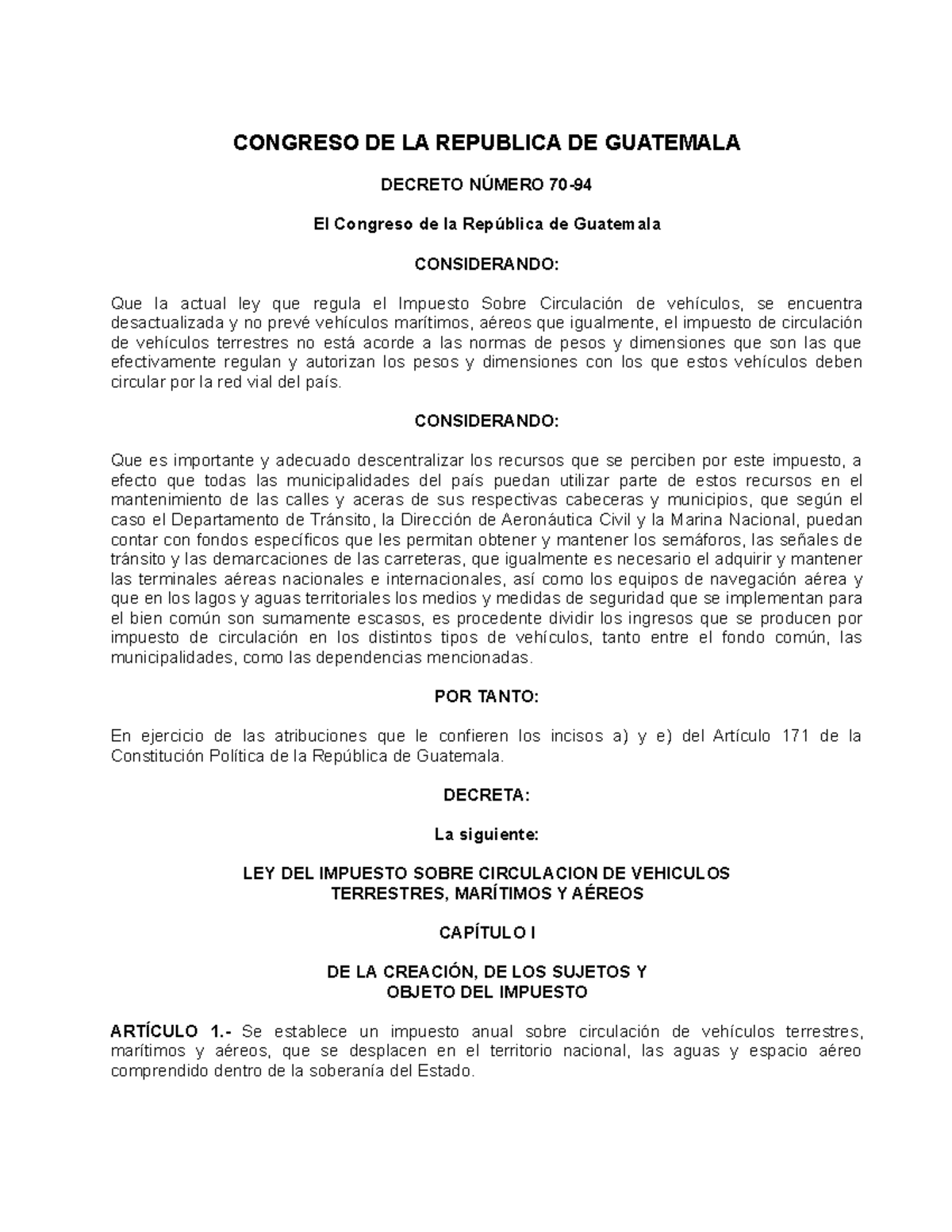 LEY DEL Impuesto Sobre Circulación DE Vehículos Terrestres, Marítimos Y ...