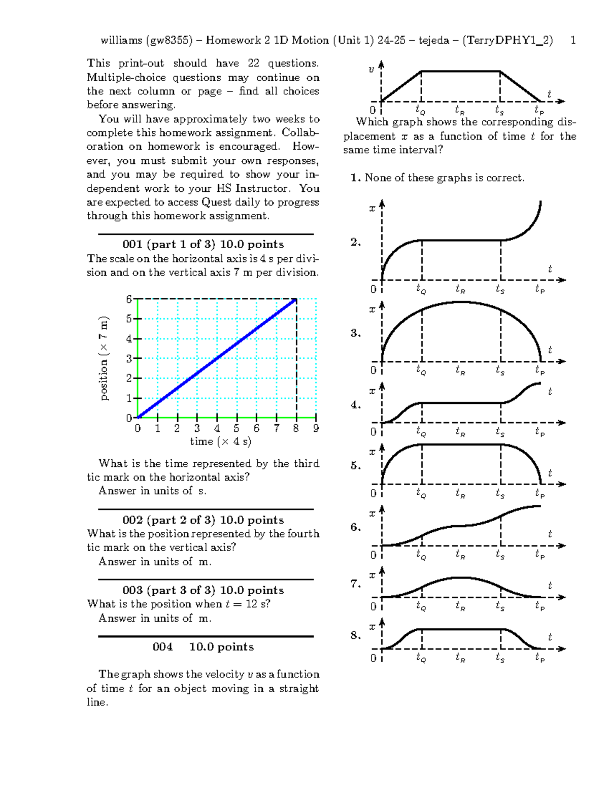 Homework 2 1D Motion (Unit 1) 24-25-problems - This print-out should ...